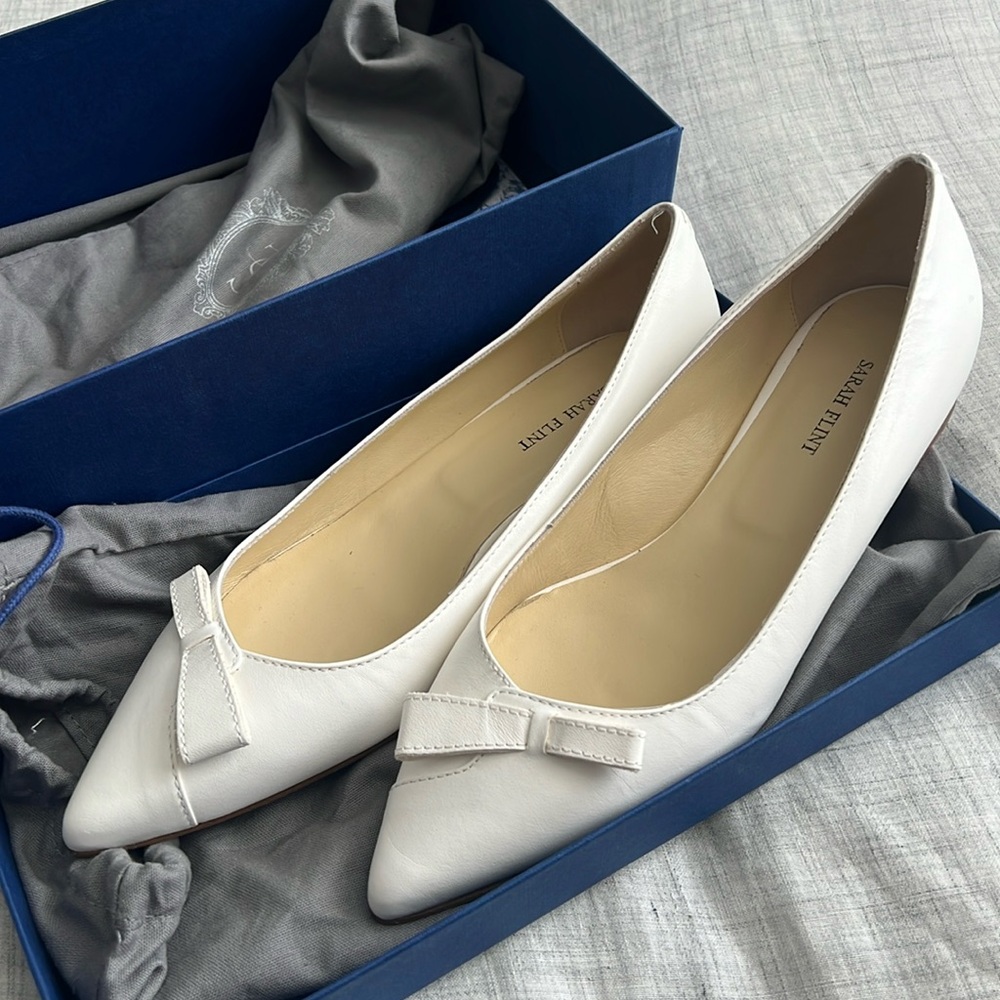 NWT Sarah Flint Natalie Flat, White Calf, 39 / 8.5